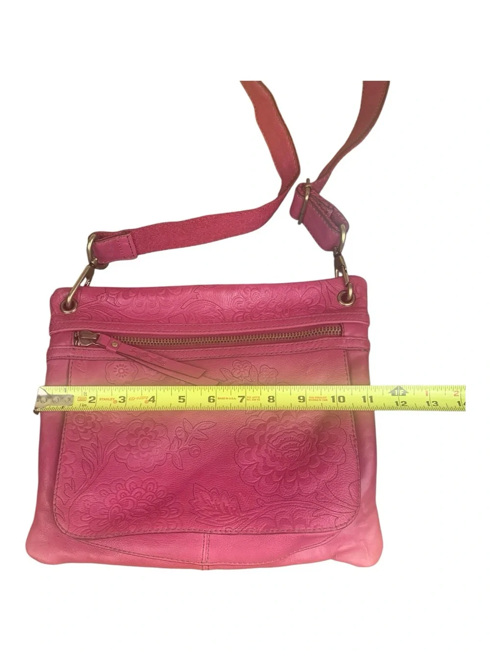 Fossil Pink Floral Embossed Crossbody Bag 100%‎ Leather Everyday Travel